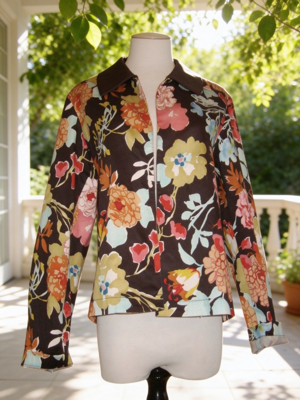 Cold Water Creek Black Floral Open Jacket sz PS